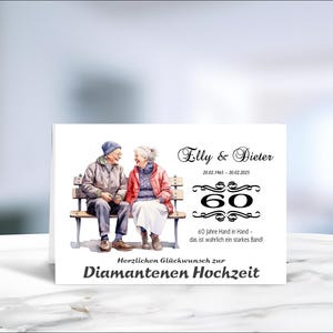 Diamantene Hochzeit • Hochzeitsjubiläum • Glückwunschkarte • Hochzeitskarte  •  60 Jahre verheiratet • personalisiert • LN10 - 1 von 4
