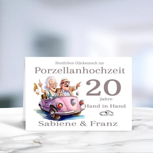 Porzellanhochzeit • Klappkarte • Glückwunschkarte • Ehejubiläum • 20 Jahre verheiratet • personalisiert • LN7- Motiv 6 von 8
