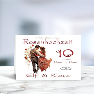 Rosenhochzeit • Hochzeit • 10 Hochzeitstag  • Glückwunschkarte • Rosenhochzeit Karte • Hochzeitskarte  • personalisiert • LN4 • Motiv 3 - 20