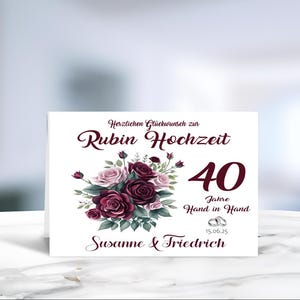 Rubinhochzeit • Hochzeit • 40 Jahre verheiratet • Glückwunschkarte • Rubin Hochzeit • Hochzeitskarte  • personalisiert • LN3 Motiv 3 von 4