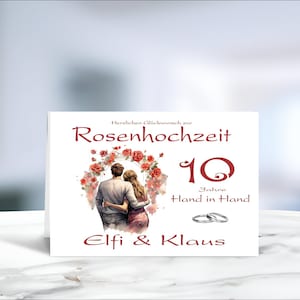 Rosenhochzeit • Hochzeit • 10 Hochzeitstag • Glückwunschkarte • Rosenhochzeit Karte • Hochzeitskarte  • personalisiert • LN4 • Motiv 17 - 20