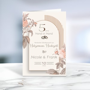 Holzhochzeit • Hölzerne Hochzeit • 5 Jahre Ehe • Glückwunschkarte • 5 Jahre verheiratet  •  personalisiert  • Motiv 1 von 2