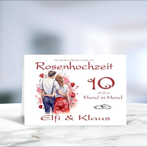Rosenhochzeit • Hochzeit • 10 Hochzeitstag • Glückwunschkarte • Rosenhochzeit Karte • Hochzeitskarte  • personalisiert • LN4 • Motiv 12 - 20