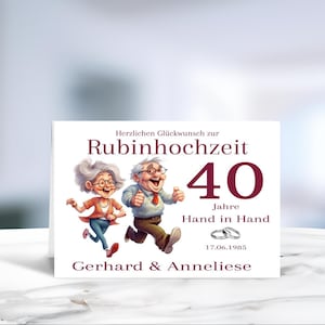 Rubinhochzeit • 40 Jahre Ehe • Glückwunschkarte  • Hochzeitskarte  • personalisiert • LN7 - 1 von 8