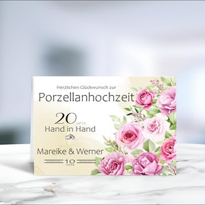 Porzellanhochzeit • Klappkarte • Glückwunschkarte • Postkarte • 20 Jahre verheiratet • personalisiert • LN2
