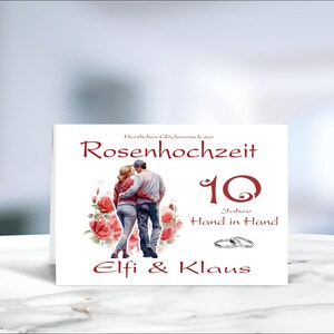 Rosenhochzeit • Hochzeit • 10 Hochzeitstag  • Glückwunschkarte • Rosenhochzeit Karte • Hochzeitskarte  • personalisiert • LN4 • Motiv 5 - 20