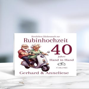 Rubinhochzeit • 40 Jahre Ehe • Glückwunschkarte  • Hochzeitskarte  • personalisiert • LN7 -5 von 8