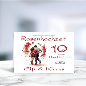 Rosenhochzeit • Hochzeit • 10 Hochzeitstag • Glückwunschkarte • Rosenhochzeit Karte • Hochzeitskarte  • personalisiert • LN4 • Motiv 19 - 20