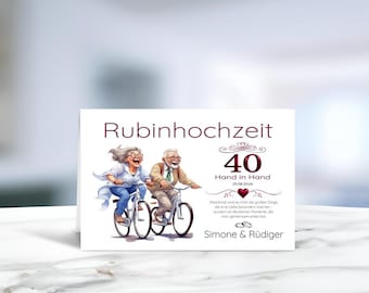 Rubinhochzeit | Klappkarte | Rubinhochzeit Karte | Rubinhochzeit Postkarte |40 Hochzeitstag | personalisiert | LN7-11 Motive