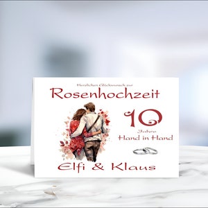 Rosenhochzeit • Hochzeit • 10 Hochzeitstag • Glückwunschkarte • Rosenhochzeit Karte • Hochzeitskarte  • personalisiert • LN4 • Motiv 13 - 20