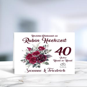 Rubinhochzeit • Hochzeit • 40 Jahre verheiratet • Glückwunschkarte • Rubin Hochzeit • Hochzeitskarte  • personalisiert • LN3 Motiv 2 von 4