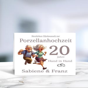 Porzellanhochzeit • Klappkarte • Glückwunschkarte • Ehejubiläum • 20 Jahre verheiratet • personalisiert • LN7- Motiv 2 von 8