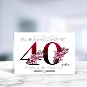 Rubinhochzeit • Hochzeit • 40 Jahre verheiratet • Glückwunschkarte • Rubin Hochzeit • Hochzeitskarte  • personalisiert • LN2 Motiv 1 von 4