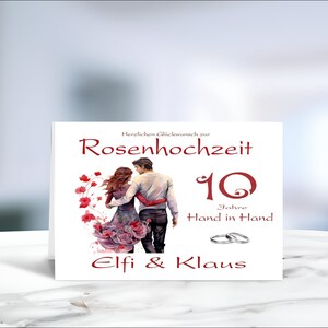 Rosenhochzeit • Hochzeit • 10 Hochzeitstag • Glückwunschkarte • Rosenhochzeit Karte • Hochzeitskarte  • personalisiert • LN4 • Motiv 16 - 20