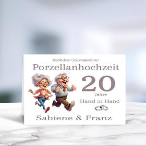 Porzellanhochzeit • Klappkarte • Glückwunschkarte • Ehejubiläum • 20 Jahre verheiratet • personalisiert • LN7- Motiv 1 von 8