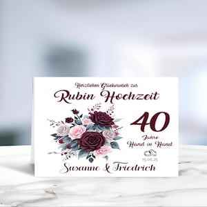 Rubinhochzeit • Hochzeit • 40 Jahre verheiratet • Glückwunschkarte • Rubin Hochzeit • Hochzeitskarte  • personalisiert • LN3 Motiv 4 von 4