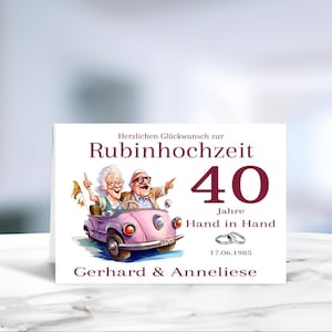 Rubinhochzeit • 40 Jahre Ehe • Glückwunschkarte  • Hochzeitskarte  • personalisiert • LN7 -6 von 8