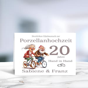 Porzellanhochzeit • Klappkarte • Glückwunschkarte • Ehejubiläum • 20 Jahre verheiratet • personalisiert • LN7- Motiv 7 von 8