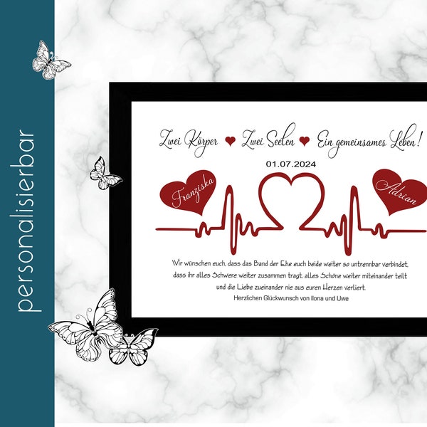 Money gift • wedding • heartbeat • personalized • also DIGITAL