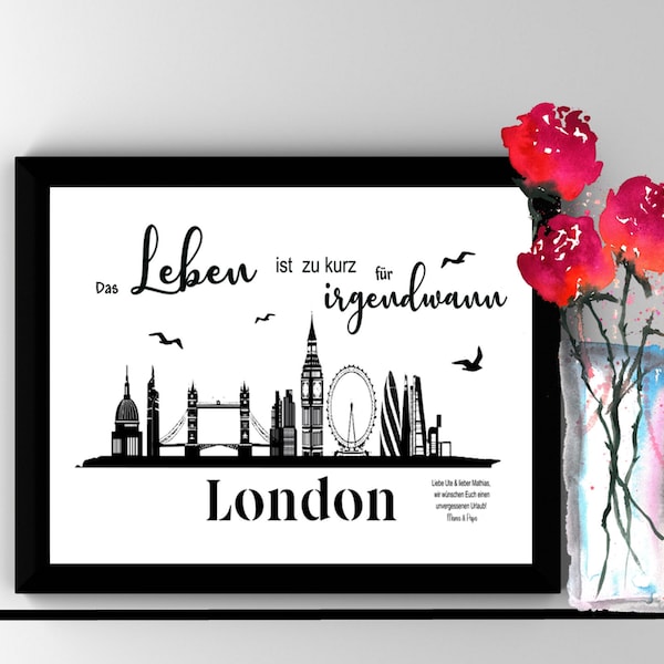 Geldgeschenk • London • Hochzeitsreise • Hochzeit • Skyline • Geburtstag • Rente • Reisen • personalisiert • auch Digital
