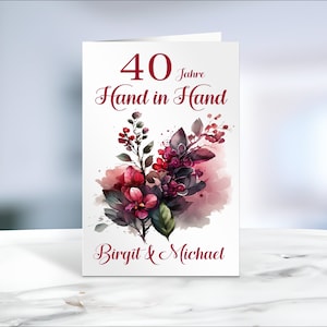 Rubinhochzeit • Klappkarte • Glückwunschkarte • Postkarte • 40 Jahre  • personalisiert • LN1