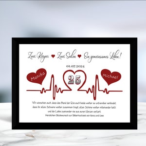 Silberhochzeit • Geldgeschenk • Silberne Hochzeit  • 25 Jahre verheiratet • Herzschlag •  personalisiert