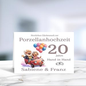 Porzellanhochzeit • Klappkarte • Glückwunschkarte • Ehejubiläum • 20 Jahre verheiratet • personalisiert • LN7- Motiv 4 von 8