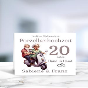 Porzellanhochzeit • Klappkarte • Glückwunschkarte • Ehejubiläum • 20 Jahre verheiratet • personalisiert • LN7- Motiv 5 von 8