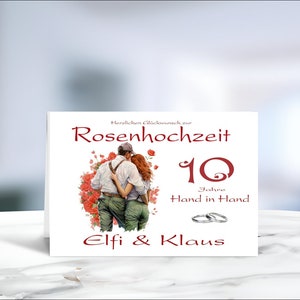 Rosenhochzeit • Hochzeit • 10 Hochzeitstag  • Glückwunschkarte • Rosenhochzeit Karte • Hochzeitskarte  • personalisiert • LN4 • Motiv 9 - 20