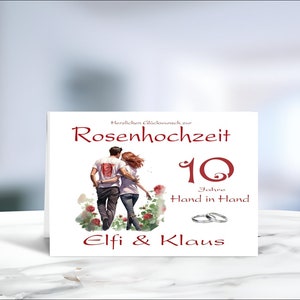 Rosenhochzeit • Hochzeit • 10 Hochzeitstag • Glückwunschkarte • Rosenhochzeit Karte • Hochzeitskarte  • personalisiert • LN4 • Motiv 15 - 20