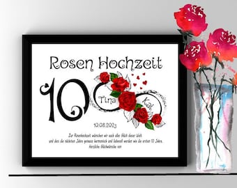 Geldgeschenk • Rosen Hochzeit  • Hochzeitstag  • Jahrestag  • Valentinstag  • 10 Jahre verheiratet  •  personalisiert  • Deko