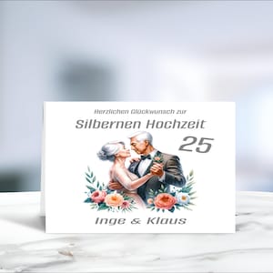 Silberhochzeit • Silberne Hochzeit • 25 Jahre verheiratet • Postkarte • Silberhochzeitskarte  • personalisiert • LN1