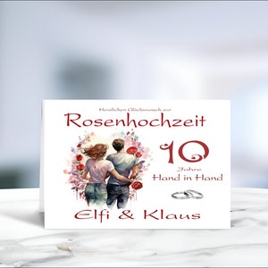 Rosenhochzeit • Hochzeit • 10 Hochzeitstag  • Glückwunschkarte • Rosenhochzeit Karte • Hochzeitskarte  • personalisiert • LN4 • Motiv 8 - 20