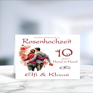 Rosenhochzeit • Hochzeit • 10 Hochzeitstag  • Glückwunschkarte • Rosenhochzeit Karte • Hochzeitskarte  • personalisiert • LN4 • Motiv 1 - 20