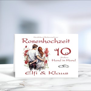Rosenhochzeit • Hochzeit • 10 Hochzeitstag • Glückwunschkarte • Rosenhochzeit Karte • Hochzeitskarte  • personalisiert • LN4 • Motiv 14 - 20