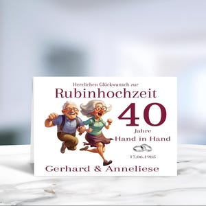 Rubinhochzeit • 40 Jahre Ehe • Glückwunschkarte  • Hochzeitskarte  • personalisiert • LN7 -2 von 8