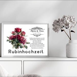 Rubinhochzeit • Karte Rubin Hochzeit • Digitales Produkt zum Ausdrucken • DIN A4 - PDF und JPG • personalisiert • Serie LN1 - 4 Motive