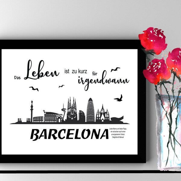 Geldgeschenk • Barcelona • Spanien  • Hochzeitsreise • Hochzeit • Skyline • Geburtstag • Rente • Reisen • personalisiert • auch Digital