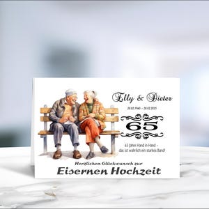 Eiserne Hochzeit • 65 Jahre Ehe • Klappkarte • Glückwunschkarte • Postkarte • 65 Jahre verheiratet • personalisiert • LN4 Motiv 4 von 6