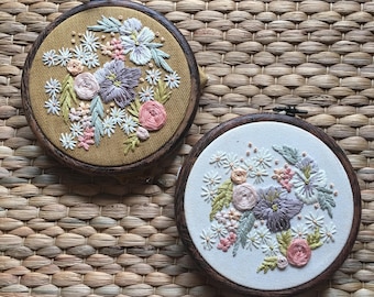 DIY embroidery pattern, how to with instructions. English garden embroidery - hand embroidered flower pattern with 3d florals