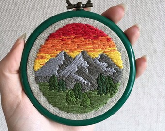 DIY embroidery ‘how to’ pattern with instructions. Downloadable PDF Mountain embroidery pattern - hand embroidery, thread painting