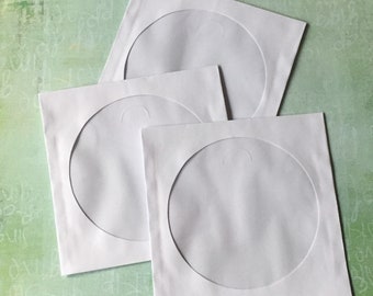 CD Sleeves*White Window Envelopes*5x5 Envelope with flap and Tuck*Set of 10 CD Sleeves*Junk Journal Storing Scrapbook