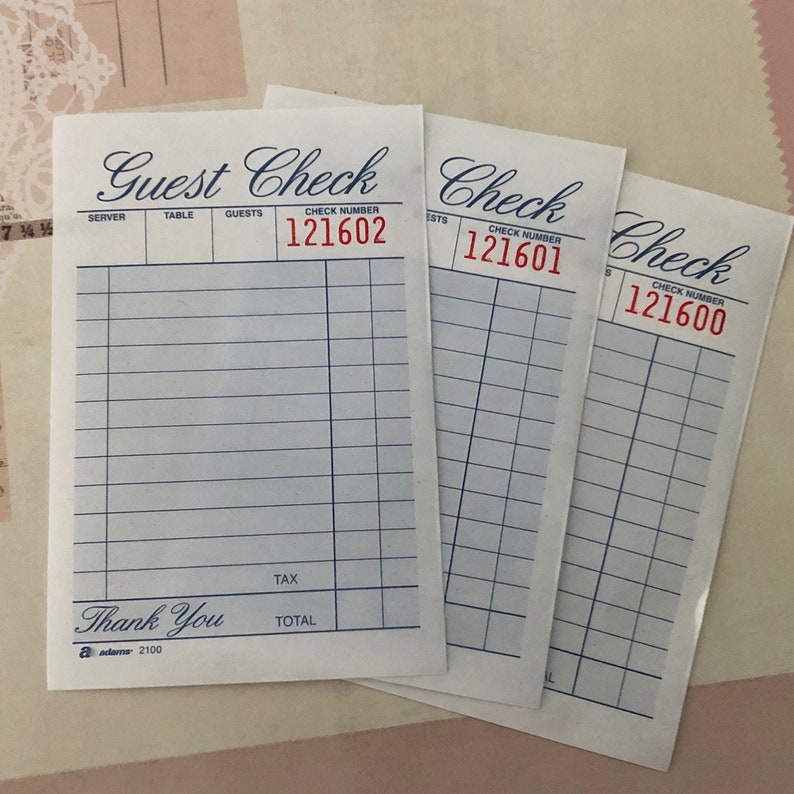 Guest Checks Vintage Style Diner Guest Checks Diner Receipts Etsy