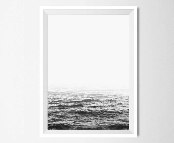 Ocean Wall Art Black And White Sea Print Minimalist Home Etsy