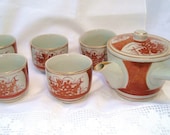 SOLD Antique Ceremonial Japanese Satsuma Kutani Gold Iron Red Tea Set - Hand Painted - Ethnic