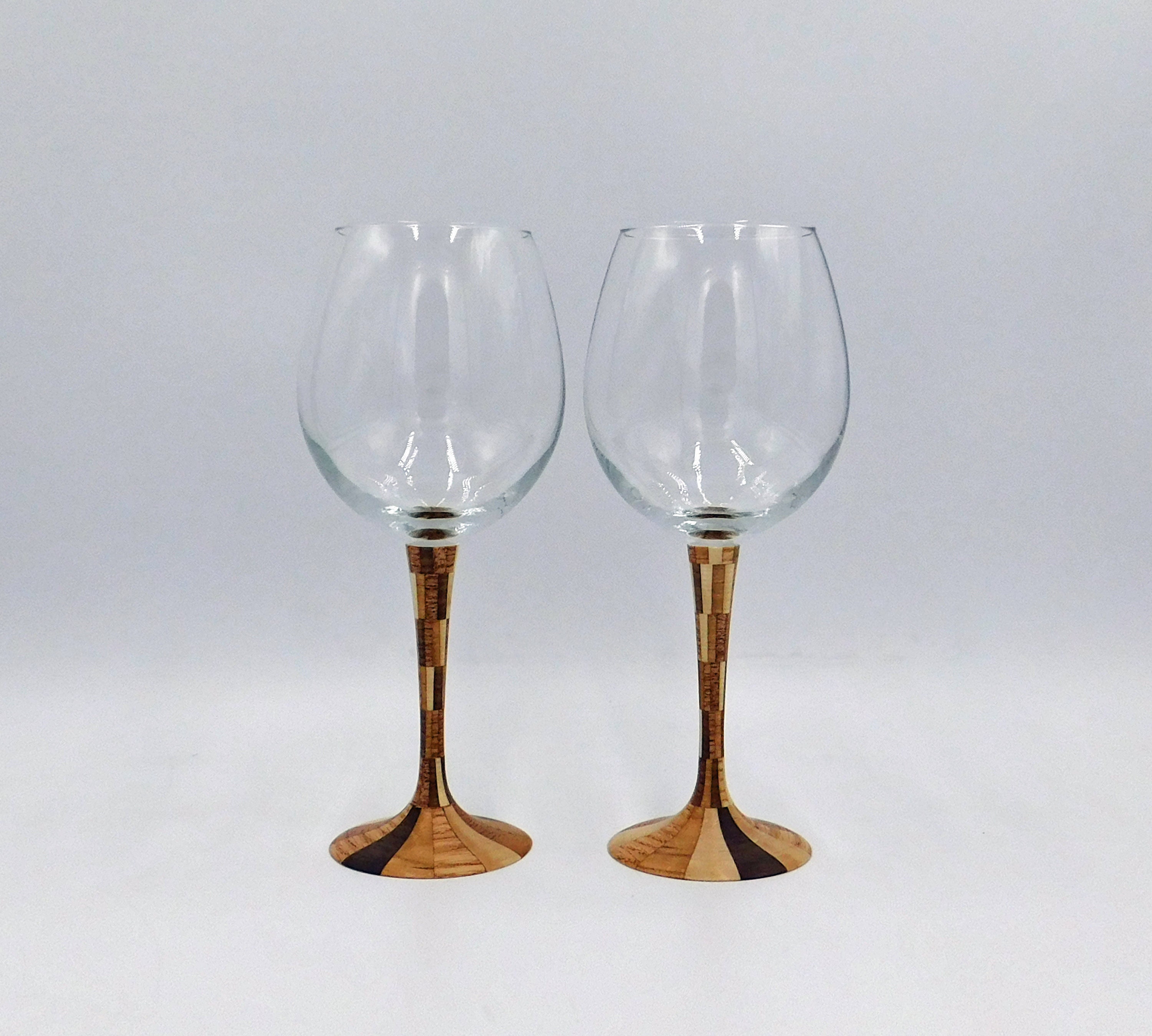 Unique Hand Made Wine Glasses Wood Stem with Turquoise Inlay