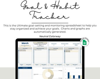 Goal & Habit Tracker | Neutral Colorway | Googlesheets Template | Annual and Monthly Goal Tracker
