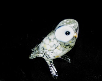 blown glass animal polar snow owl white miniature  murano style figurine art ornament decor 2.7x2.3x1.2 inches Fast shipping from USA