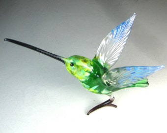 blown glass animal hummingbird yellow wings long beak murano figurine art
