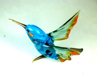 blown glass animal bird Hummingbird Murano style figurine blue art ornament   3.8x3.0x2.5 inches Fast shipping